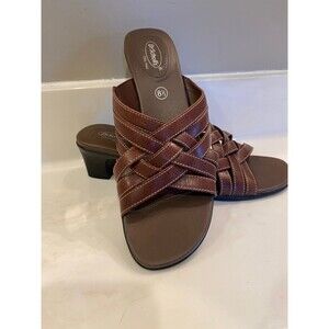 Dr Scholl’s Womens Woven Leather Upper Size 8.5 Brown Sandals EUC Stylish Casual